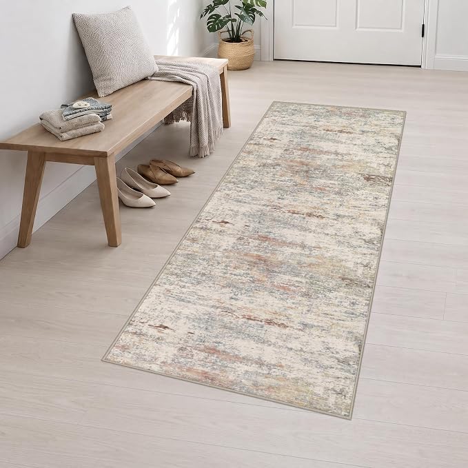 2.6x8 Washable Runner Rug：Modern Abstract Kitchen Soft Carpet Taupe | For Hallway, Bedroom, Kitchen, Laundry, Bathroom,Door Mat,Modern Abstract,Machine washable,Non-Slip,Stain Resistant,Indoor