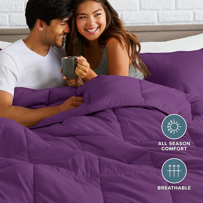 Bare Home Queen Comforter Set - 1800 Ultra Soft (Queen, Plum) | All-Season, Breathable, Hypoallergenic, Premium 1800, Warm, Cozy