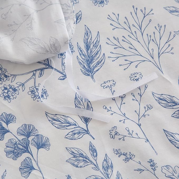 mixinni Blue Flowers Duvet Cover for Teenage Girls Twin XL Size Floral Leaf Printed Soft Cotton Floral Bedding Set with Zipper Closure 4 Corner Ties for Women-Twin XL Size
