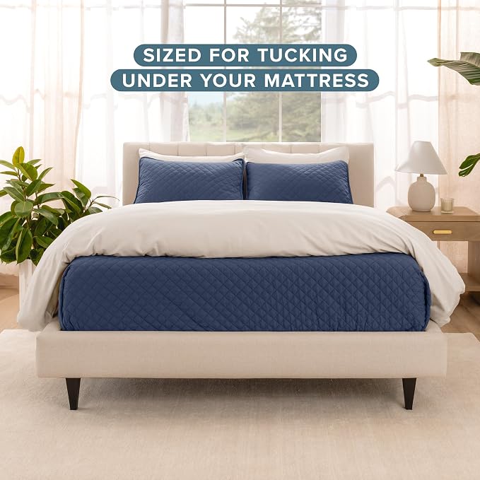 Bare Home Coverlet Set - King Size - Lightweight Bed Decor - Comforter Alternative - All-Season Quilted Bedspread (King, Dark Blue)