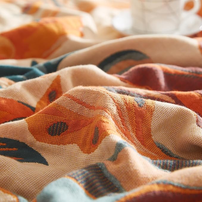Boho Throw Blanket for Couch Sofa Bed, 100% Cotton Woven Quilt with Tassel 90”x98”, Super Soft Muslin Blanket with Floral Printed, Decorative Reversible Bed Blanket/Cover for All Seasons