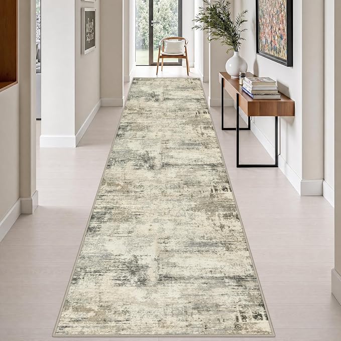 3x14 Washable Runner Rug：Modern Abstract Soft Carpet Ash Brown | For Hallway, Bedroom, Kitchen, Laundry, Bathroom,Door Mat,Modern Abstract,Machine washable,Non-Slip,Stain Resistant,Indoor