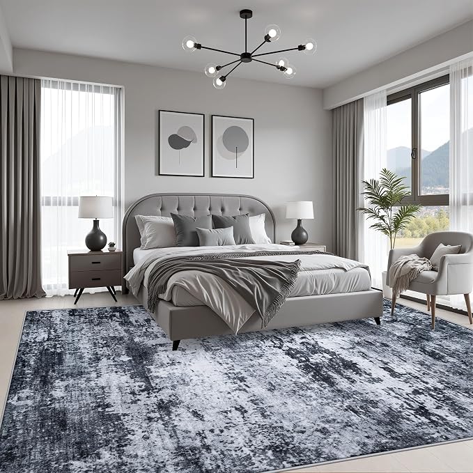 10x12 Area Rug Living Room: Modern Washable Indoor Carpet Black | For Bedroom Dining Room Farmhouse Nursery Hallway Office,Modern Abstract,Machine washable,Non-Slip,Stain Resistant,Indoor