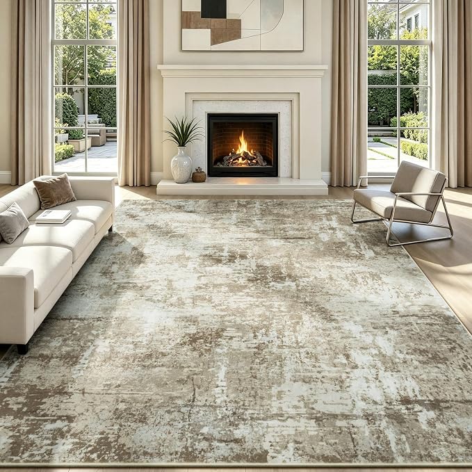Rugflix 8x10 Area Rugs for Living Room, Washable Brown Large Rug | Machine Washable; Stain-Resistant; Low Pile; Non-Slip; Modern Abstract; Carpet for Bedroom Dining Office Nursery Home