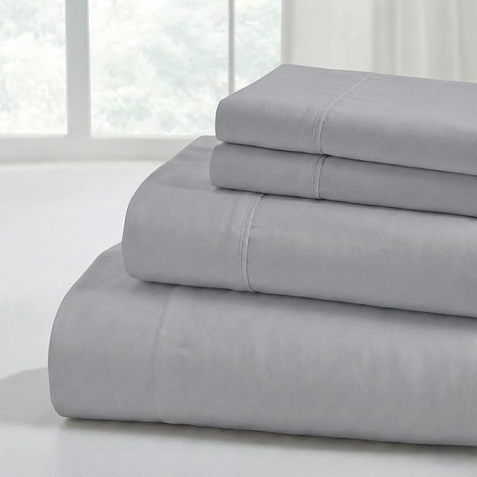 Modern Threads Soft Microfiber Solid Sheets - Luxurious Microfiber Bed Sheets - Includes Flat Sheet, Fitted Sheet with Deep Pockets, & Pillowcases Stone Queen