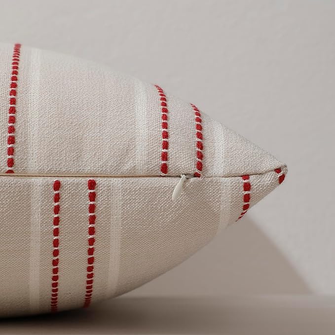 Hckot Christmas Pillow Covers 24x24 Set of 2 Xmas Decorative Pillows Red | Textured Striped, Xmas Decorations, Winter Holiday Decorative Pillow Covers, Sofa Living Room Farmhouse Decor