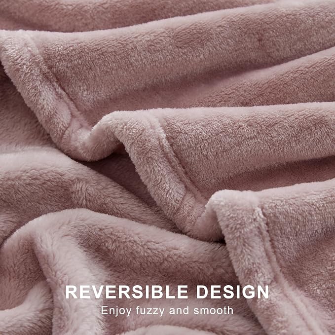 Hansleep Queen Pink Fleece Blanket, Soft Flannel Bed Blanket | Fuzzy Cozy Blanket 90x90 Inches, Multi-use for Bed, Sofa, Couch, Travel, Camping, All Season Warm Lightweight Cover