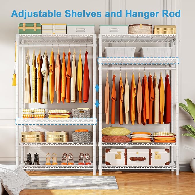 Ulif H4 Portable Closets, 4-Tier Metal Clothes Garment Rack for Bedroom and Cloakroom, Clothing Closet Storage and Organizer Wardrobe, 35.4" W x 14" D x 76.4" H, White | White Freestanding Clothing Closet Storage and Organizer Wardrobe for Apartment an...