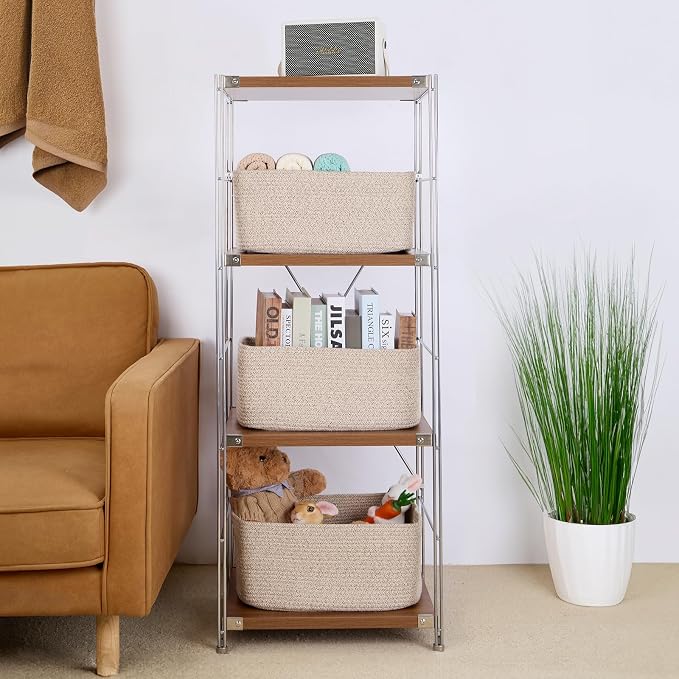 MiniArk Large Storage Baskets for Shelves, 17 x 13 x 7.5” Closet Organizers Bins for Clothes Blanket Towels, Baby Nursery, Toy Baskets Box, Woven Rope Baskets, 3 Packs Mixed Brown