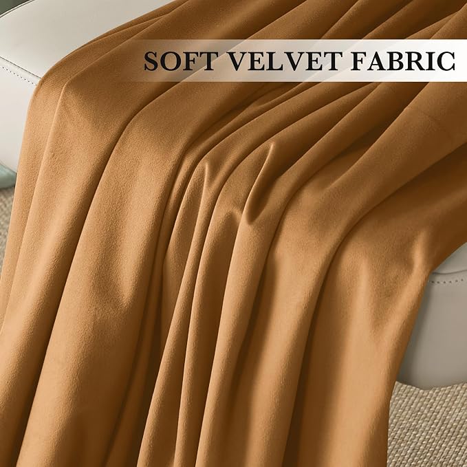 RYB HOME Bronze Velvet Curtains 90 inches for Bedroom Living Room | Thermal Insulated, Privacy UV Block, Noise Reducing, Energy Saving, Luxury Window Decor for Dining Room, W52 x L90, 2 Panels