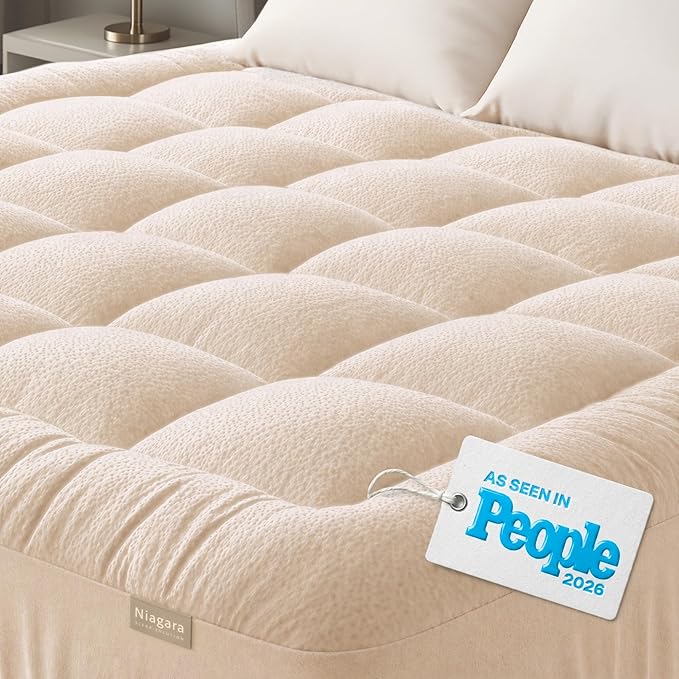 Niagara Sleep Solution Ultra Soft & Cooling Mattress Topper - Cal King Size | Rayon Derived from Bamboo, Pillow Top Mattress Pad, 20" Deep Pocket, Back Pain Relief, Perfect for Hot Sleepers, Beige