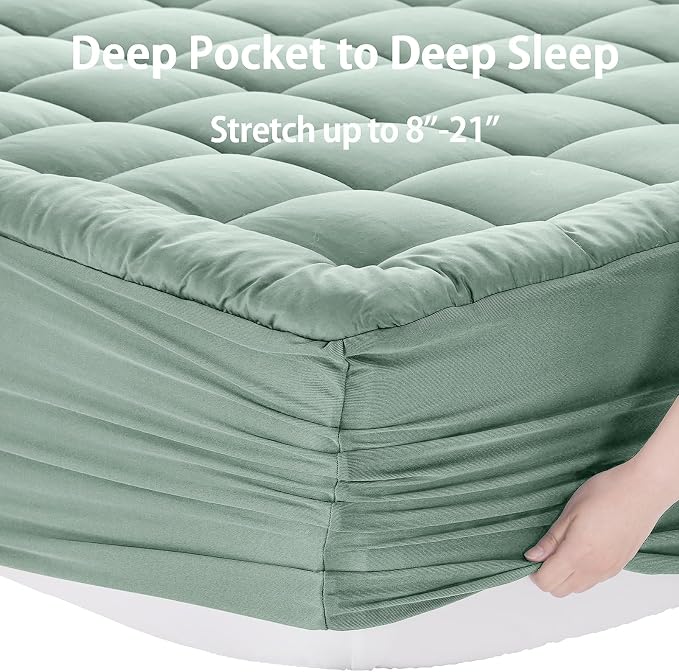 EASELAND Queen Size Mattress Pad Pillow Top Mattress Topper Cotton Top | 8-21" Deep Pocket Cooling Mattress Cover/Protector 60x80 Inches Pale Aqua, Boxing Quilted & Machine Washable