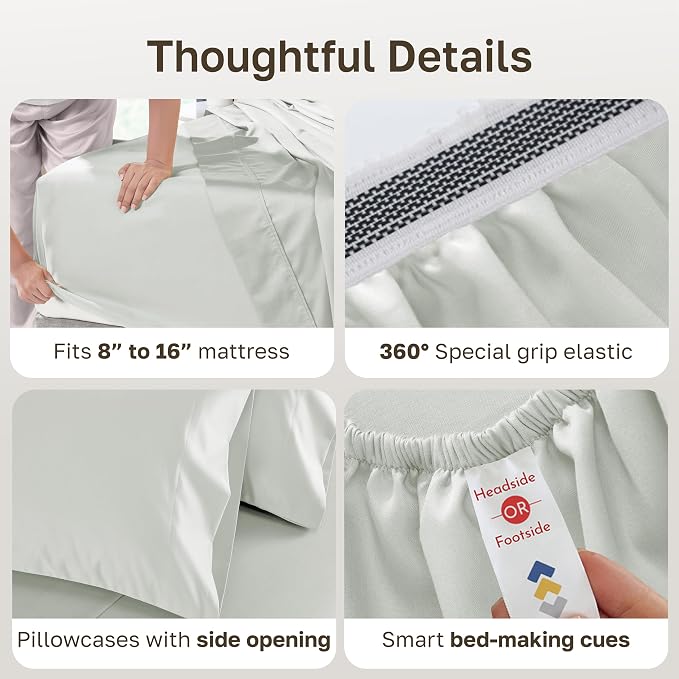 California Design Den 1000 Thread Count Cotton Queen Sheet Set 4pc, Silver | Backed by Good Housekeeping Seal - 100% Cotton Sateen - Soft, Thick & Heavy, 16" Deep Pocket, All-Around Elastic, Durable