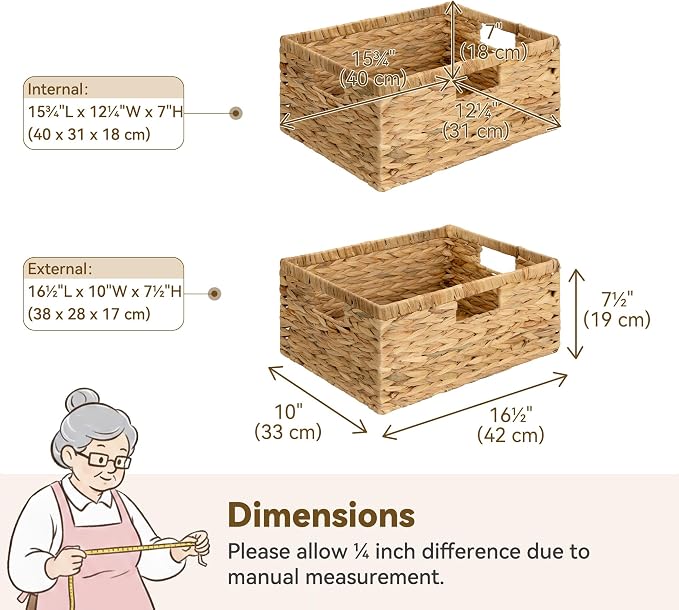 GRANNY SAYS Wicker Baskets with Handles,Large Wicker Storage Baskets,1-Pack | Water Hyacinth Woven Baskets for Storage, Wicker Baskets for Shelves, Wicker Storage Basket, Rectangle Baskets for Pantry