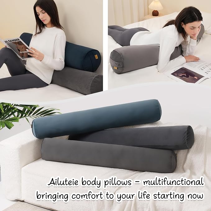 Body Pillow for Adults,Long Round Pillow,Big Cylindrical Pillow,Large Full Bolster Pillows for Side Sleepers (Steel Gray, 39.37"*7.87")