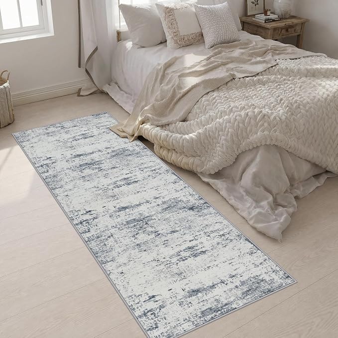 3x8 Washable Runner Rug：Modern Abstract Soft Carpet Blue Grey | For Hallway, Bedroom, Kitchen, Laundry, Bathroom,Door Mat,Modern Abstract,Machine washable,Non-Slip,Stain Resistant,Indoor