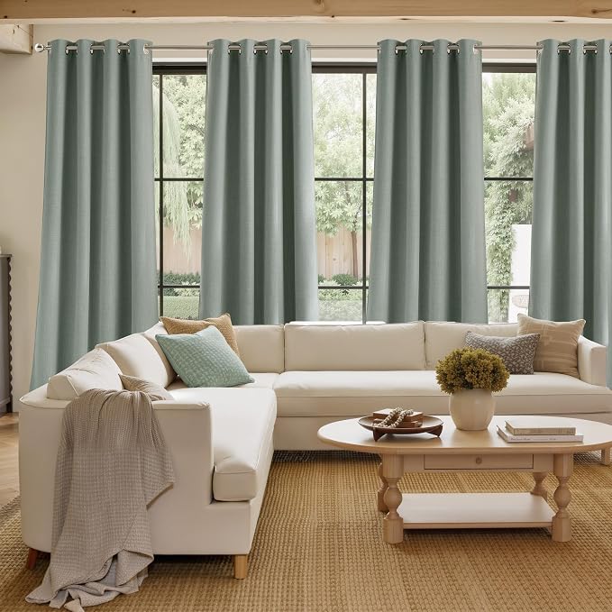 NICETOWN Faux Linen Sage Green Blackout Curtains 84 inches Long for Living | Room - Privacy Panels for Bedroom, Modern Farmhouse Style Easy Care Grommet Top, 2 Panels, W52 by L84