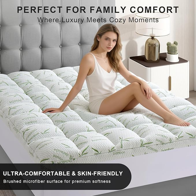 4 Inch Mattress Topper Queen Size Memory Foam Bamboo Pillow Top Back Pain | Breathable Hypoallergenic OEKO-TEX Certified Deep Pocket 21 Inch Fits Twin Full Queen King Machine Washable