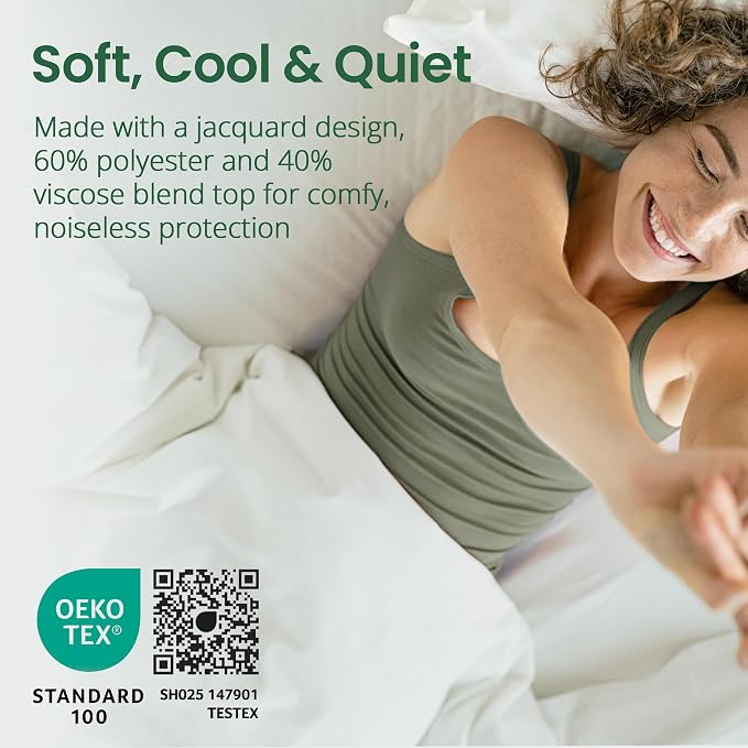 SafeRest Sleepure Waterproof Mattress Protector Full Size - Viscose Derived from Bamboo - Fitted with Stretchable Pockets - Machine Washable Cotton Full Mattress Cover for Bed