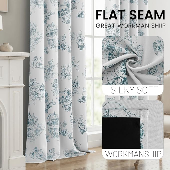 SimpleHome 100% Blackout Curtains for Bedroom Blue Curtains Floral 72 Inch | Curtains for Living Room,Farmhouse Curtains and Drapes,Grommet Printed Patterns Room Darkening Curtains,2 Panels Set,52Wx72L