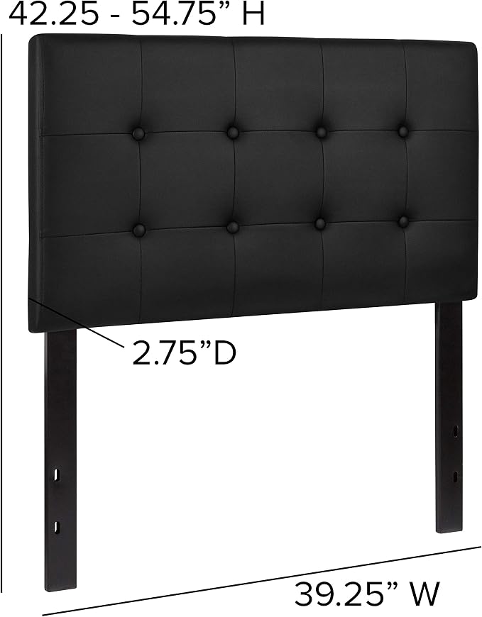 Flash Furniture Twin Tufted Vinyl Headboard, Black | Adjustable Height, Easy Install, Bedroom Decor