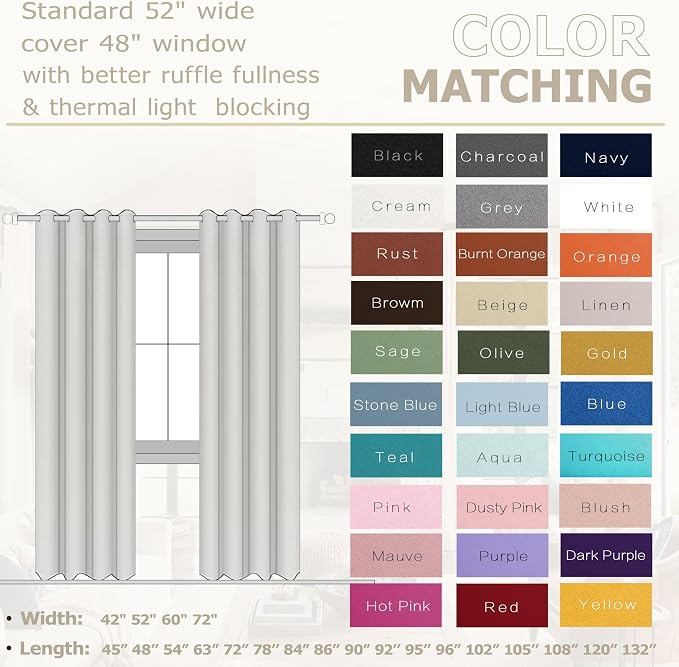 KOUFALL Vintage Curtains Blackout 90 Inch Long for Bedroom,Green Farmhouse Whimsical Looking Plain Solid Color Light Olive William Morris Curtains for Living Room 2 Panel Set