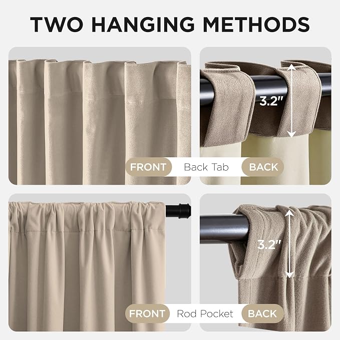 Joydeco 100% Blackout Curtains Velvet Black Out Curtain 102 Inch Drapes | for Bedroom Living Room, Heat and Light Blocking, Thermal Insulated Luxury Heavy Duty Curtain 2 Panels Back Tab&Rod Pocket