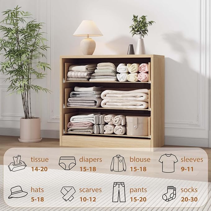 Garvee 3 Dresser for Bedroom, 30.5" Tall Dresser, Freestanding Vertical Drawer with Storage, Wooden Closet Chest Storage for Living Room, Hallway, Entryway, Natural Oak