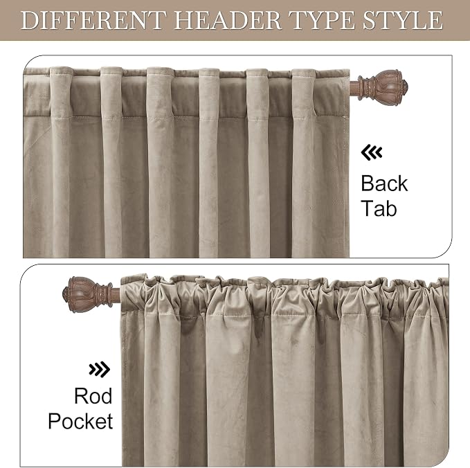 RYB HOME Camel Beige Velvet Thermal Doorway Curtains 84 inches Long | Privacy, UV Heat Blocking, Room Darkending, Rod Pocket Back Tab, Decorative Drapes for Nursery Dormitory, W42 x L84, 2 Panels