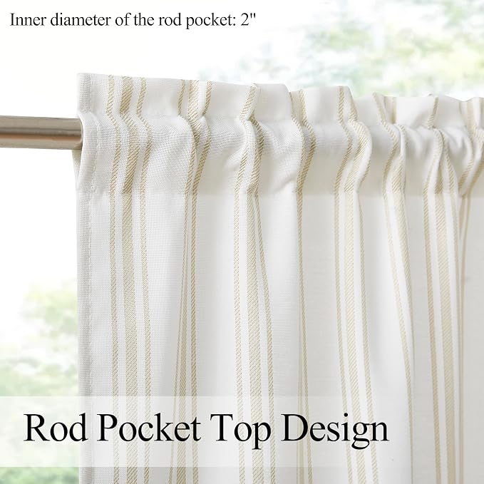 ZJDECOR Cotton Blended Tier Cafe Curtains with Beige Stripes,27" Wx24 Lx2 | Kitchen Curtains,Semi Sheer,Rod Pocket,Cotton Blend Tiers,Cottage Farmhouse Rusitc,Kitchen Bathroom RV Window Treatment
