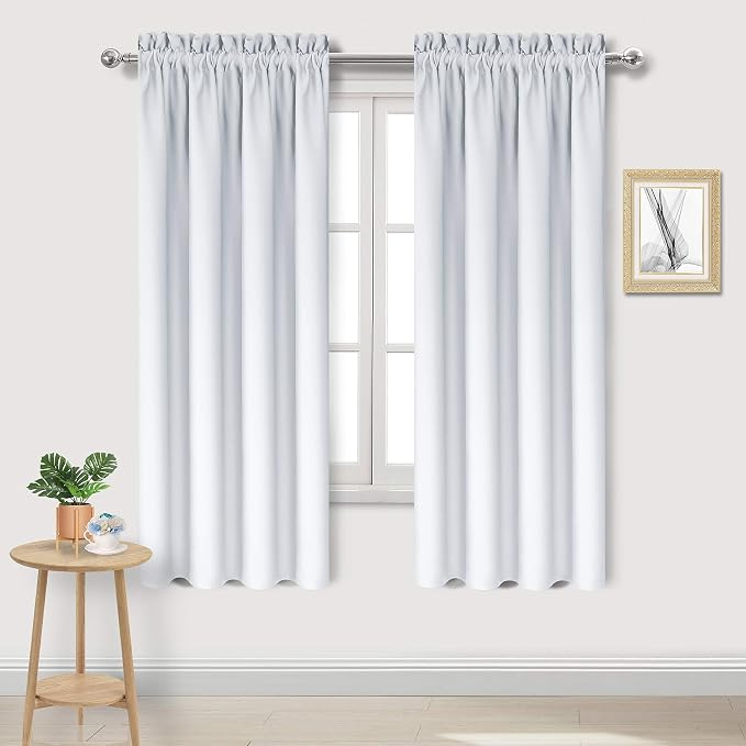DWCN Blackout Curtains for Bedroom Living Room 38 x 72 Inch Long 2 Panels | Room Darkening, Thermal Insulated, Light Blocking, Rod Pocket Drapes, Noise Reducing Window Treatments, Greyish White