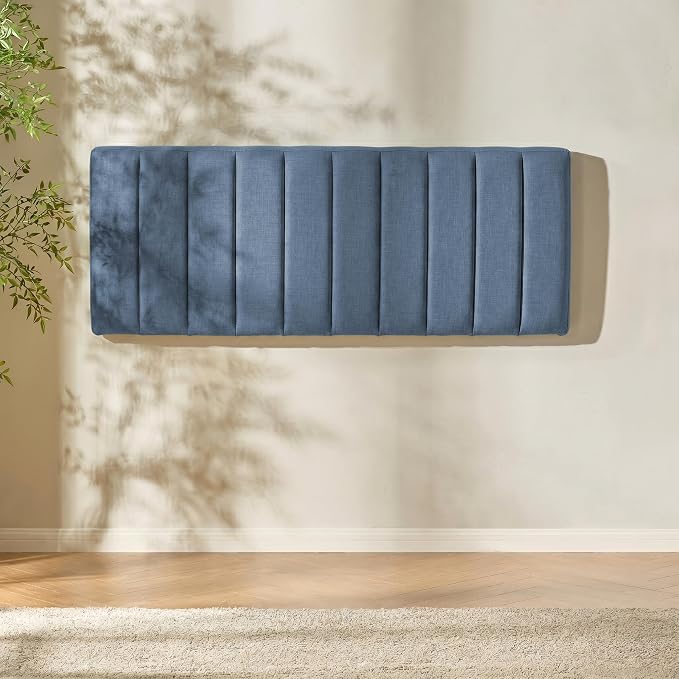 Nestl Upholstered Queen Headboard - Easy Assemble Channel Stitched Headboard Queen Size - Wall Mounted Headboards with 3D Soundproof Wall Panels Peel & Stick Floating Headboards, Slate Blue