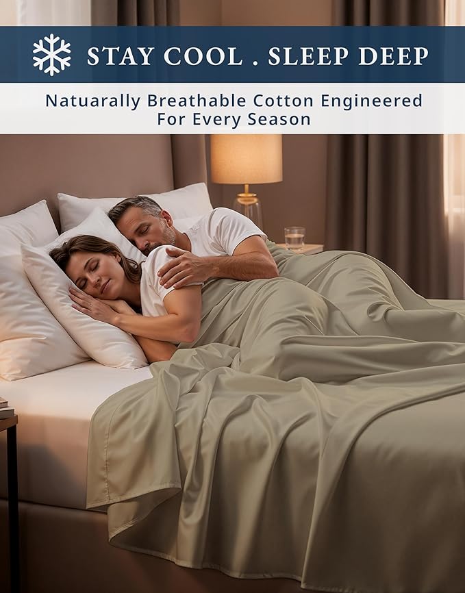 LANE LINEN Cotton California King Sheet Sets Egyptian Cotton Sateen - Linen | Cali King Sheets Set - 4-Piece Set, For Guests And Everyday Use, For A Silky Hotel-Style Bed, Guest-Ready Comfort