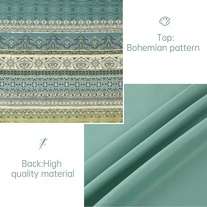 Cottolester Boho Queen Comforter Set 8 Pieces,Green Bohemian Comforter Paisley Striped Bed in A Bag,Soft Microfiber Bedding Set for All Season