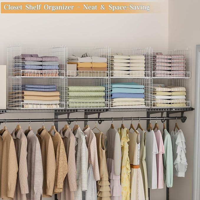 Yociyoga Closet Organizers and Storage Basket- 3-Tier Stackable Storage Bins, Foldable Closet Shelf Organizer Basket, Stackable Clothes Organizers Shelves for Home Organizer System(Patent 30022416)