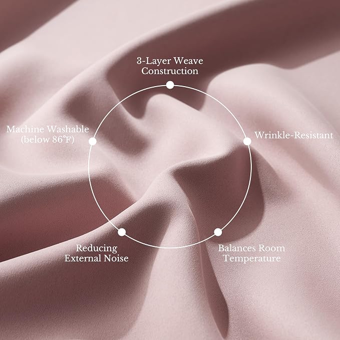 NICETOWN Blush Pink 100% Blackout Curtains for Nursery 52" x 84" 2 Panels | Window Panels with Black Liner, Heat Cold Blocking Drapes, Thermal Insulated Noise Reducing Light Blocking for Bedroom
