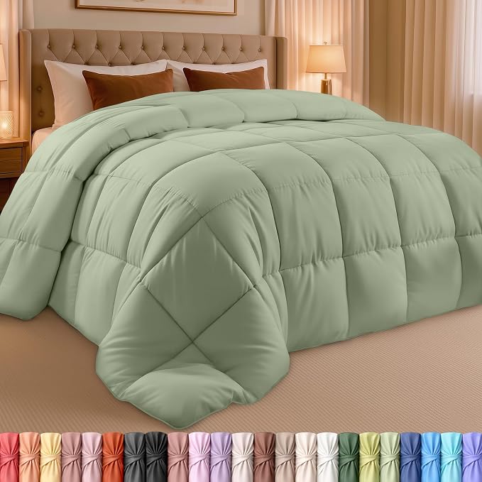 Utopia Bedding Comforter King Size, Duvet Insert, Sage Green, 90 x 102 in | Soft and Fluffy Down Alternative Bed Comforter, All Season, Breathable, Corner Tabs, Box Stitched, Durable, Machine Washable