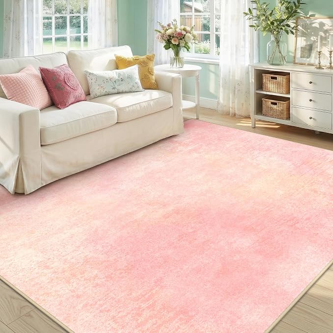 RELEANY Washable 5'x7' Abstract Area Rug for Living Room Light Pink | Carpet for Bedroom, Kitchen, Office, Hallway and Entryway, Printed Pattern, Non‑Slip, Soft, Stain‑Resistant, Easy to Clean