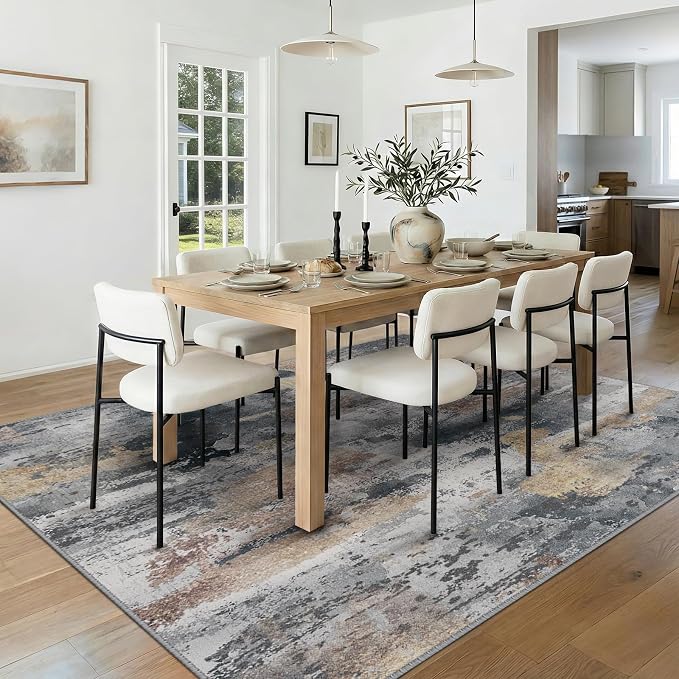 RELEANY Washable 9'x12' Abstract Area Rug for Living Room Ash Brown | Carpet for Bedroom, Kitchen, Office, Hallway and Entryway, Printed Pattern, Non‑Slip, Soft, Stain‑Resistant, Easy to Clean