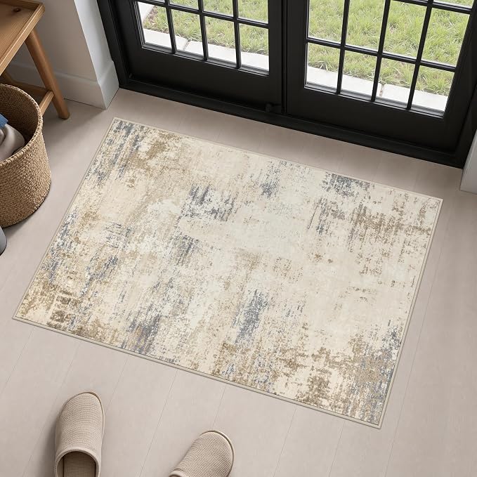 2x3 Washable Entryway Rug: Modern Abstract Soft Carpet Beige Brown | For Entrance, Bedroom, Kitchen, Laundry, Bathroom,Door Mat,Modern Abstract,Machine washable,Non-Slip,Stain Resistant,Indoor