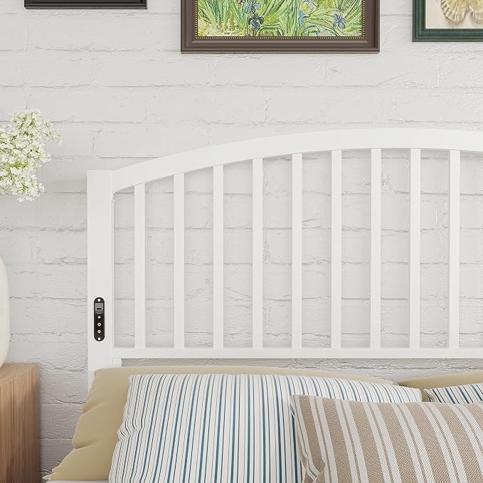 Weehom Metal Queen Headboard Only with LED Lights and USB, White | Freestanding queen size headboard; adjustable height; USB charging station; modern bedroom design