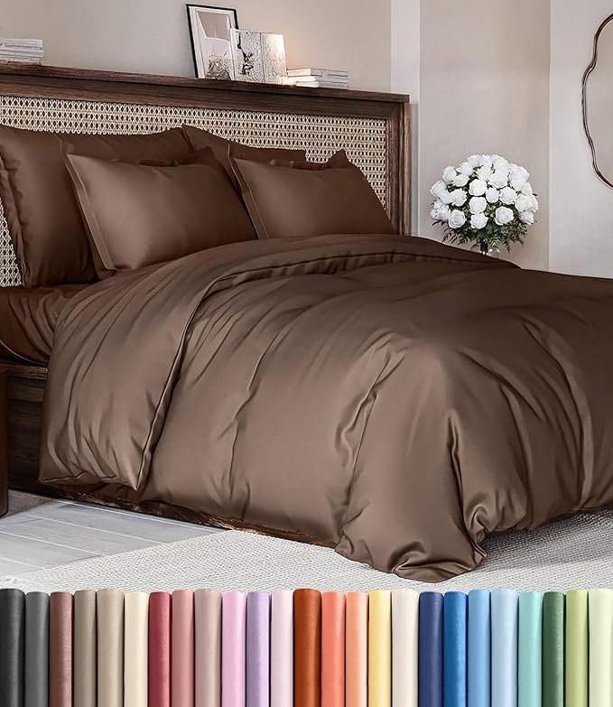 Duvet Cover King Size - Extra Soft 3 Piece with Zipper Closure - Brown | Extra Soft, Breathable, King Duvet Cover 104" x 90" with 2 Pillow Shams, Zipper Closures & Ties, Women, Men, Kids & Teens