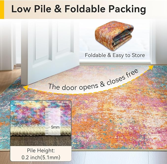 RELEANY Washable 8'x10' Abstract Area Rug for Living Room Starlight | Carpet for Bedroom, Kitchen, Office, Hallway and Entryway, Printed Pattern, Non‑Slip, Soft, Stain‑Resistant, Easy to Clean