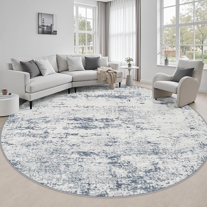 Round Area Rug Living Room: 8 ft Modern Washable Indoor Carpet | For Bedroom Dining Room Farmhouse Nursery Hallway Office,Modern Abstract,Machine washable,Non-Slip,Stain Resistant,Indoor