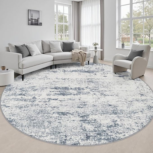 Round Area Rug Living Room: 8 ft Modern Washable Indoor Carpet | For Bedroom Dining Room Farmhouse Nursery Hallway Office,Modern Abstract,Machine washable,Non-Slip,Stain Resistant,Indoor