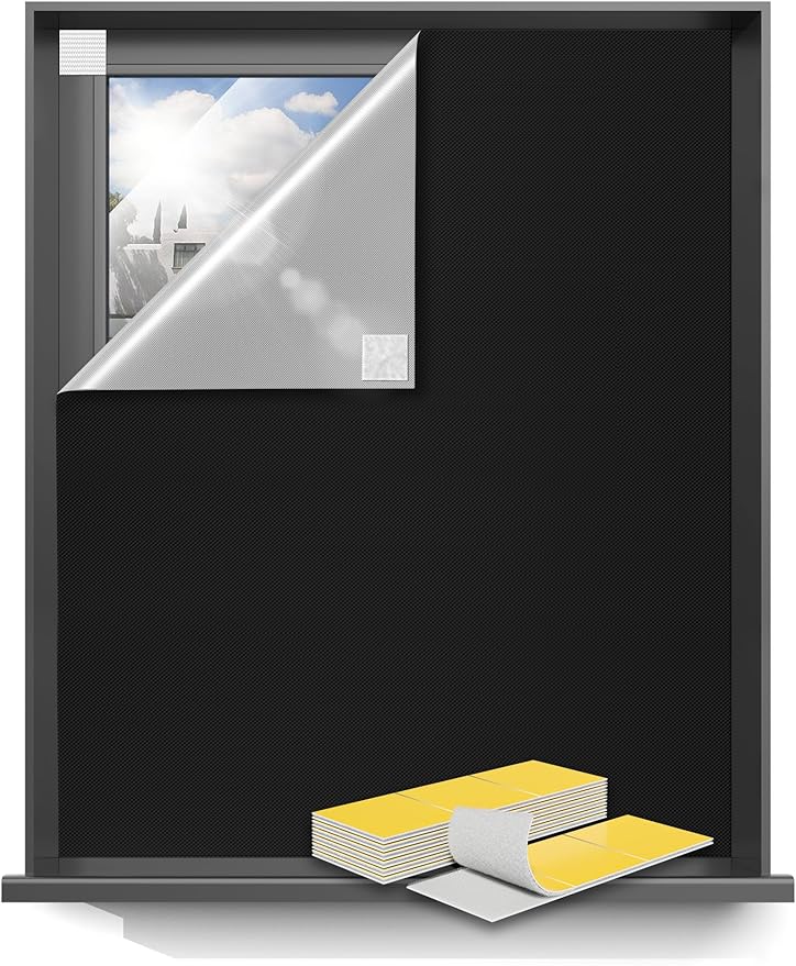 Blackout Curtains for Bedroom Portable 75"x60" Blackout Shades | No Drill with Upgraded Hook&Loop Tapes,100% Black Out Window Cover,Easy to Cut Fit Blinds for Bedroom,Nursery(2 Panel,Black)