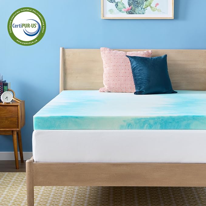 Linenspa 4 Inch Swirl Gel Memory Foam Mattress Topper, King Size – Cooling Gel Infused, Ventilation Holes – Pressure Relieving Bed Topper – CertiPUR Certified