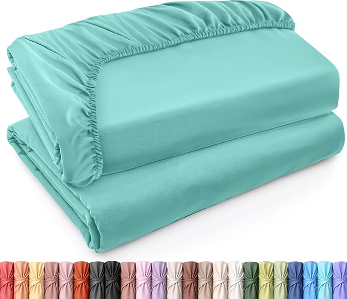 Utopia Bedding Twin XL Fitted Sheets - Bulk Pack of 2 Bottom Sheets - Soft Brushed Microfiber - Deep Pockets - Shrinkage & Fade Resistant - Easy Care (Twin XL, Spa Blue) | Hotel Comfort, Cooling & Breathable Cotton like Polyester, Easy Fit, Wrinkle & F...