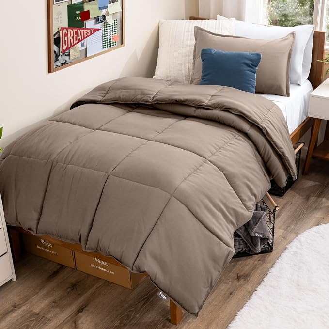 Bare Home Comforter Set - 1800 Ultra Soft (Twin/Twin XL, Taupe) | All-Season, Breathable, Hypoallergenic, Premium 1800, Warm, Cozy