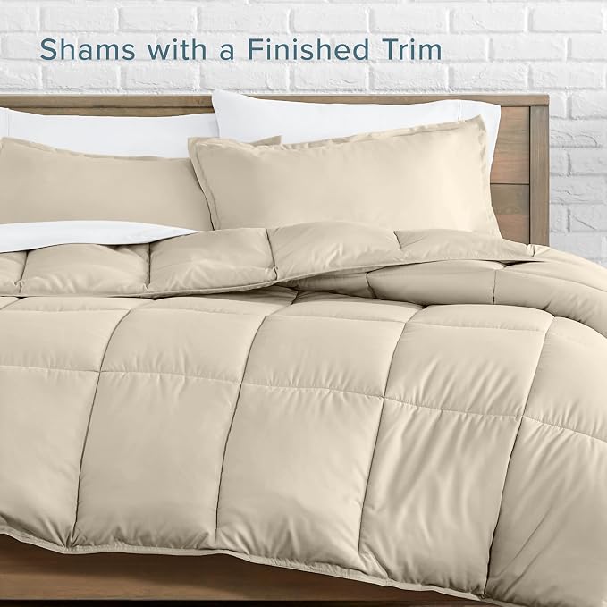 Bare Home Comforter Set - 1800 Ultra Soft (Oversized Queen, Sand) | All-Season, Breathable, Hypoallergenic, Premium 1800, Warm, Cozy